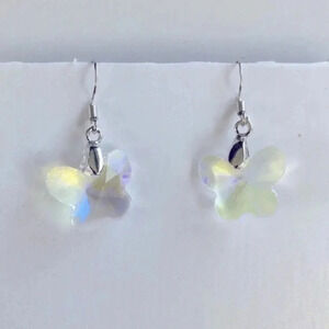 Clear Purple Tinge Butterfly Rainbow Titanium Crystal Quartz Earrings